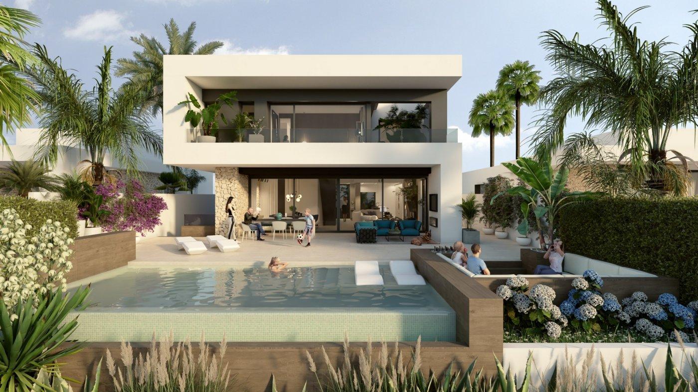 New build luxury first line villa in Algorfa golf course with 3 bedrooms, 3 bathrooms, floor heating, infinity swimming pool, home automation system, and underground garage. Close to Guardamar and Torrevieja beaches.