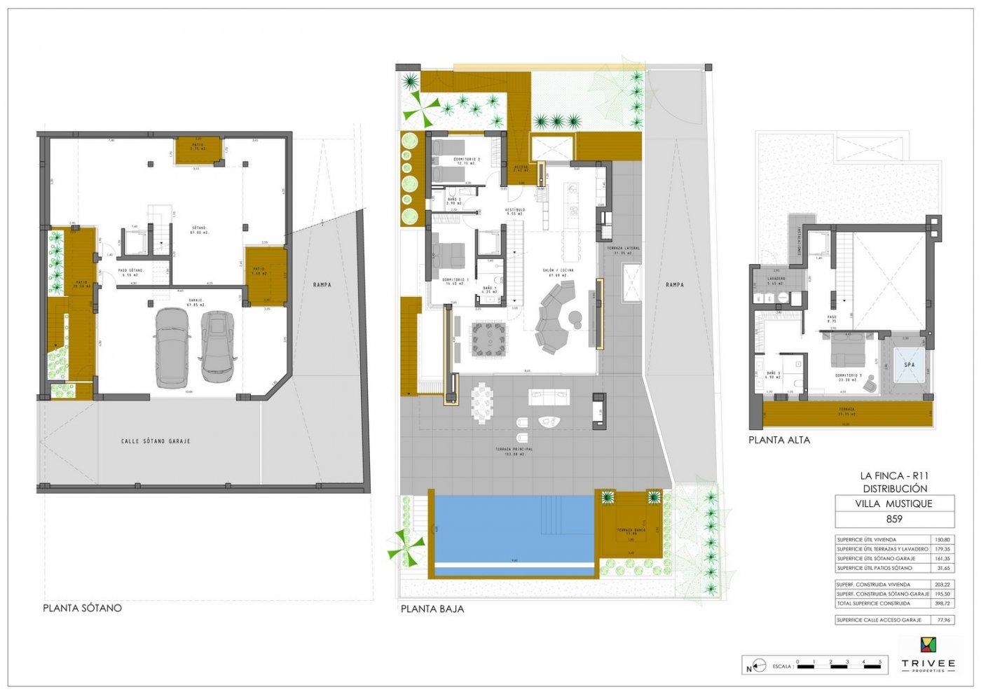 New build luxury first line villa in Algorfa golf course with 3 bedrooms, 3 bathrooms, floor heating, infinity swimming pool, home automation system, and underground garage. Close to Guardamar and Torrevieja beaches.