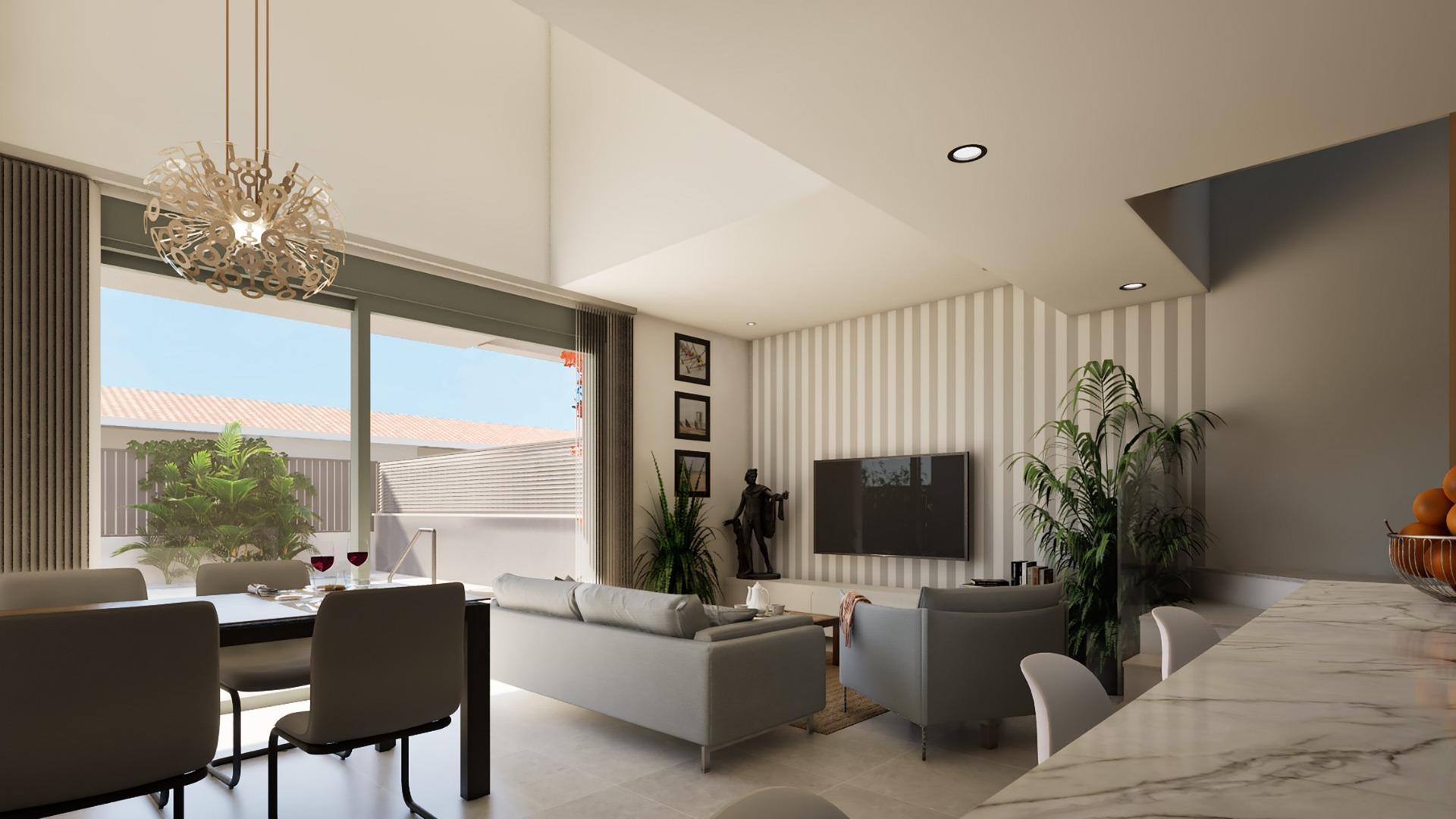 New build semi-detached villas with 3 bedrooms and 3 bathrooms in Los Nietos, Murcia. Elegant interiors, fully equipped kitchen, private pool, solarium, and solar panels. Located near the sandy beach of Los Nietos on the Mar Menor.