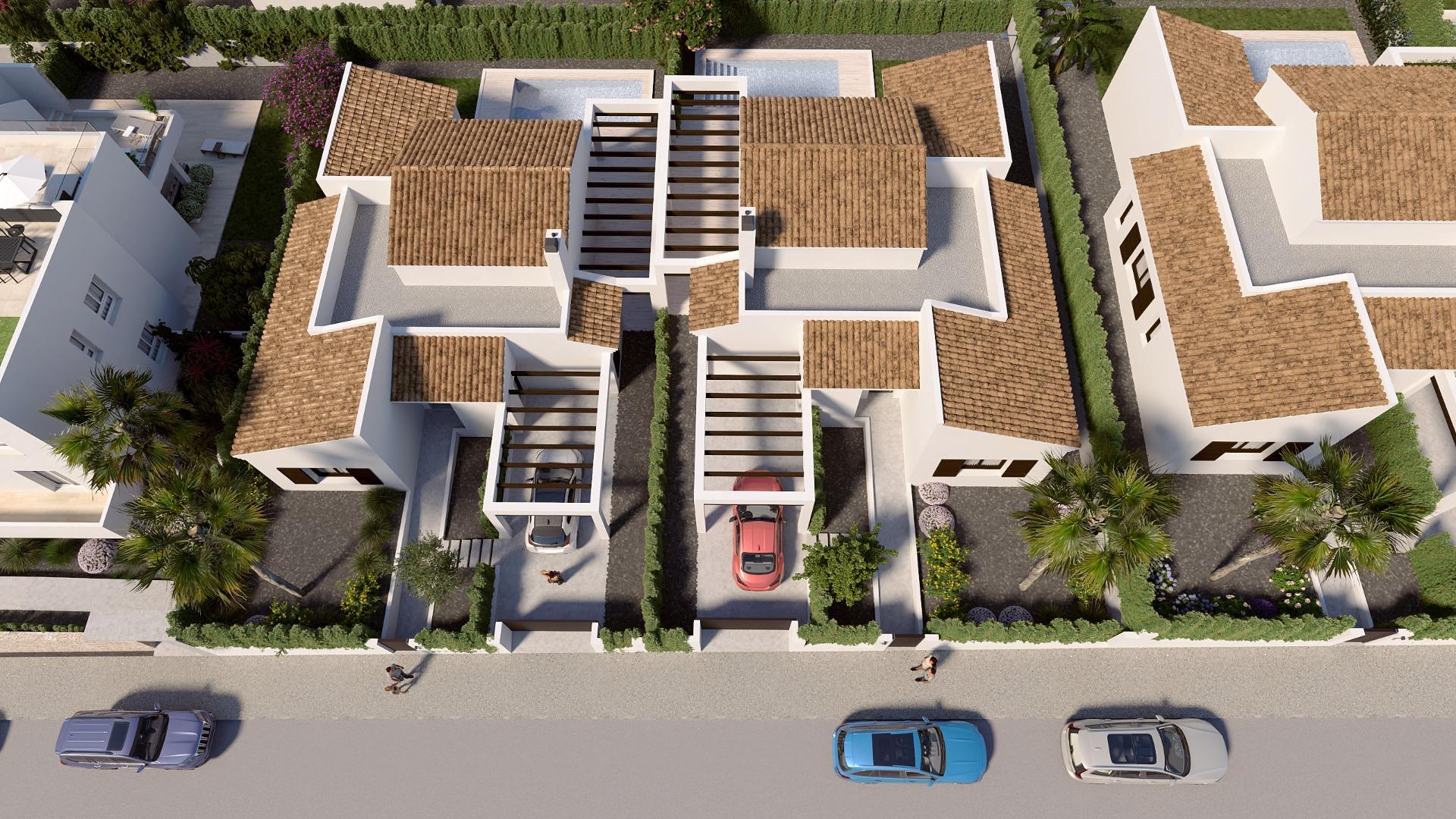 New build Mediterranean style villas located in La Finca Golf course, Algorfa, offering 3 bedrooms, 2 bathrooms, open plan kitchen and living area with garden, swimming pool, and off-road parking.