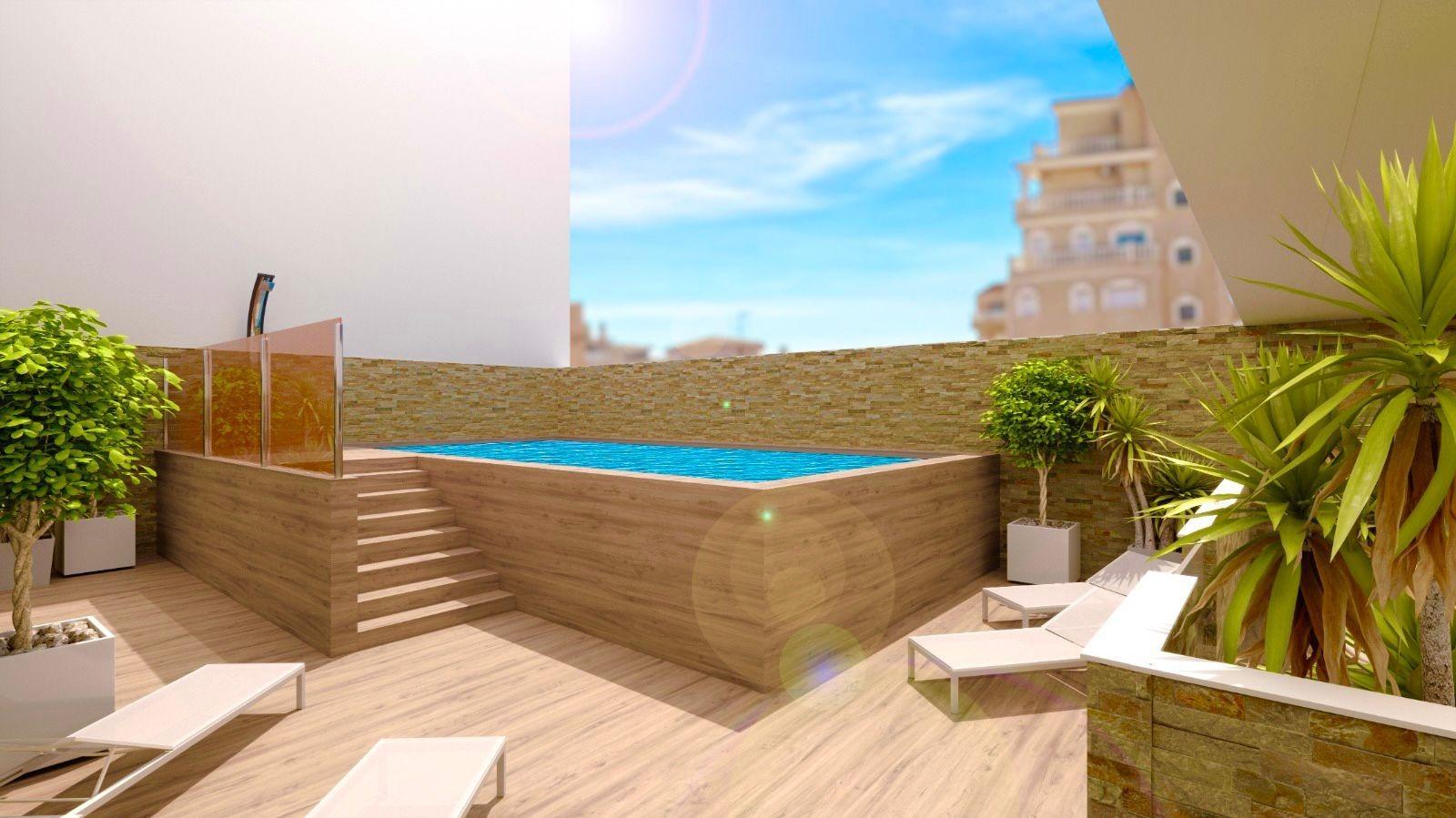 New build luxury apartments and penthouses in Torrevieja, 150 meters from the beach. Modern 3-bedroom, 3-bathroom properties with open plan kitchen, heated bathroom floors, spacious terraces, wardrobes, and kitchen. Community pool, sauna, rooftop solarium, and underground parking option. Completion end of 2025.