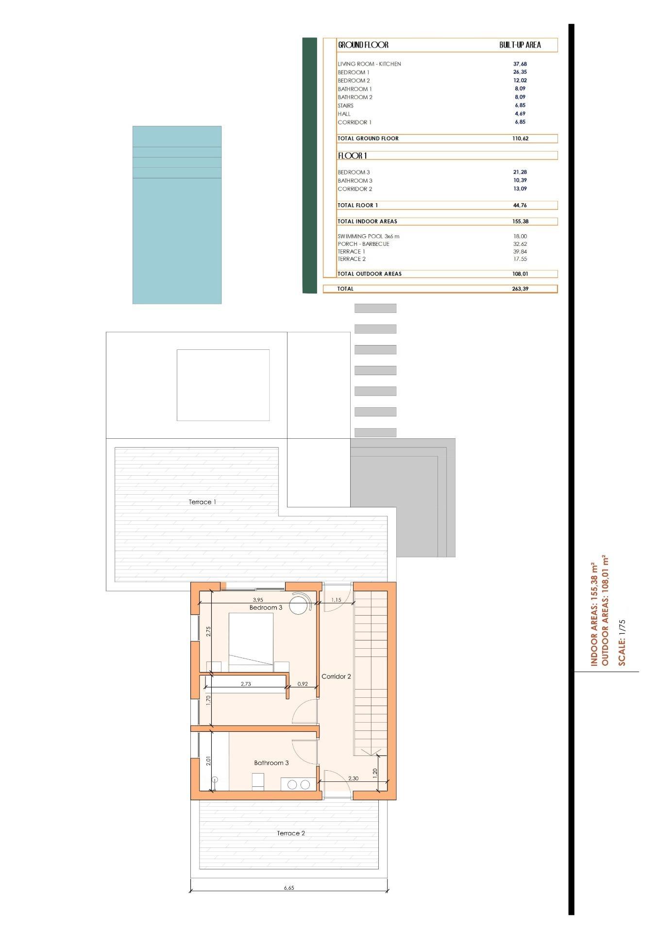 New Build semi-detached villas in Altaona Golf Resort, Murcia, featuring open plan kitchen, 3 bedrooms, 3 bathrooms, terrace, private garden with pool, and parking space. Properties include energy-efficient features, underfloor heating, air conditioning, and home automation.